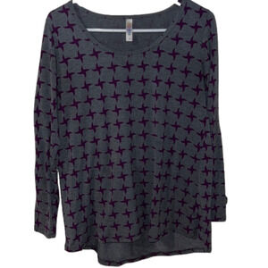 𝅺GRAY and purple patterned long sleeve tee
